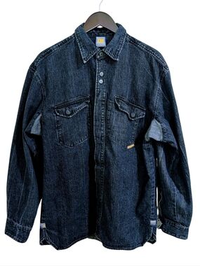 VTG Alphanumeric A# Denim Button Down Shirt L Dark Indigo Streetwear Tech